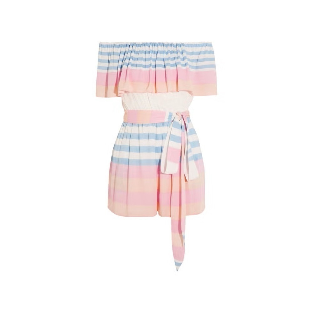 Mara Hoffman Swim Off the Shoulder Striped Crinkled Voile Playsuit Romper XS